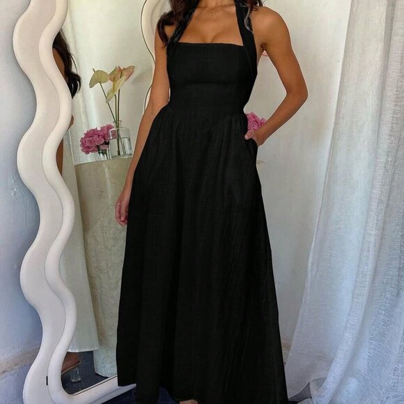 Black Casual Women's Elegant Long maxi Dress beach Vacation - Picture 9 of 11